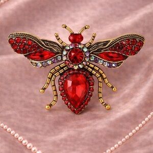 Vintage Red Crystal Bee Brooch